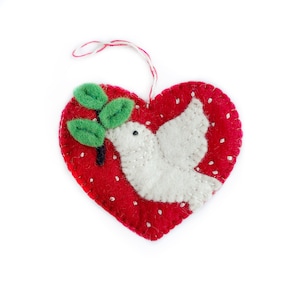 Heart Dove Ornament - Felt Wool Fair Trade Handmade Christmas Nepal