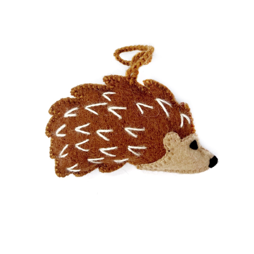 Hedgehog Ornament Cute Embroidered Wool Christmas Decor Handmade in
