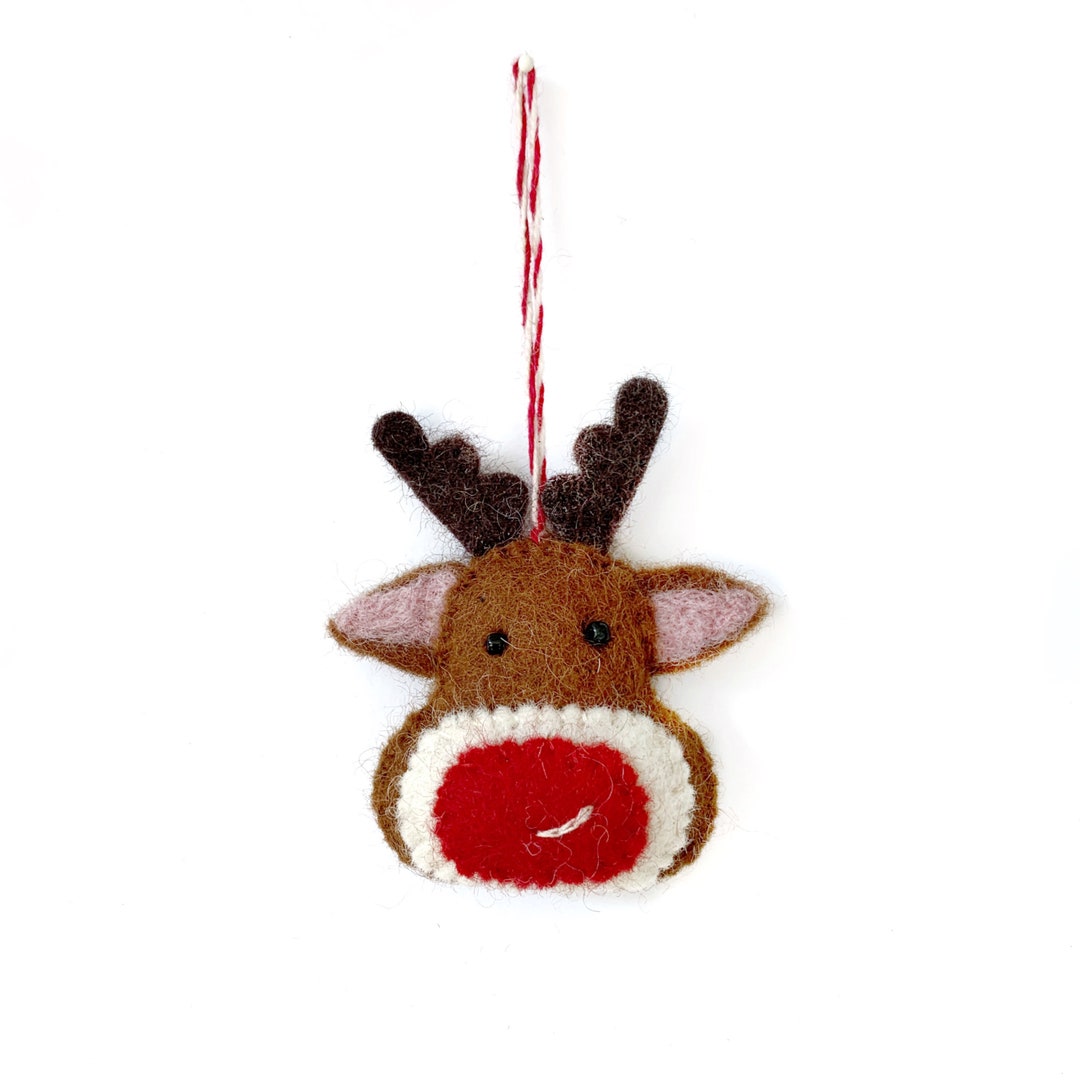 Red Nose Reindeer Ornament Felt Wool Fair Trade Christmas Decor Handmade in Nepal Etsy