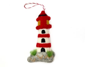 Lighthouse Christmas Ornament - Felt Wool Fair Trade and Handmade in Nepal