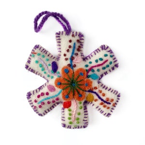 Snowflake Christmas Ornament Set, Multicolor Variety 12 Pack Embroidered Wool Fair Trade Handmade in Peru image 10