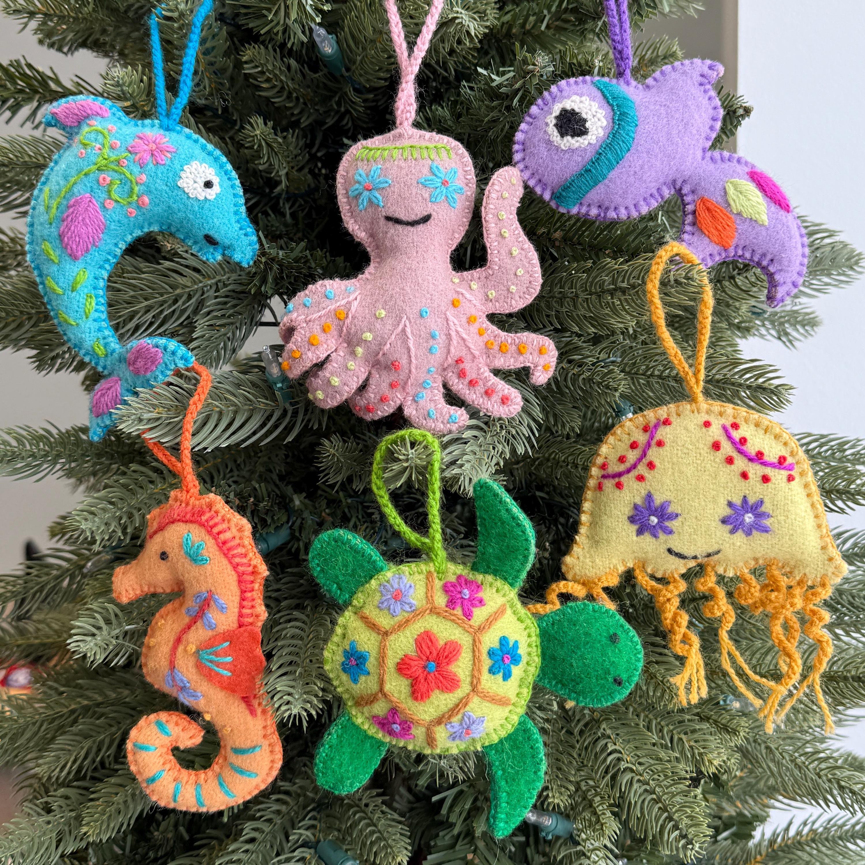 37 Unique Christmas Tree Themes to Inspire Your Holiday Spirit: Deck the Halls Like Never Before! 11 Friendly Sea Creature Ornament Set - Embroidered Wool Christmas…