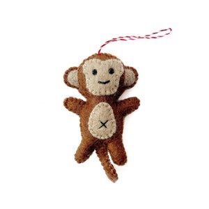 Monkey Ornament - Cute Felt Wool Fair Trade Christmas Decor Handmade in Nepal