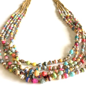 5 Strand Maasai Paper Bead Necklace Recycled, Sustainable Fair Trade ...