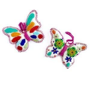 Butterfly Christmas Ornaments, White Embroidered Wool, Fair Trade from Peru