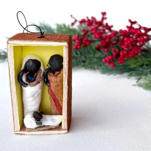 Bark Cloth Matchbox Nativity Ornament - Fair Trade Handmade in Uganda, Africa