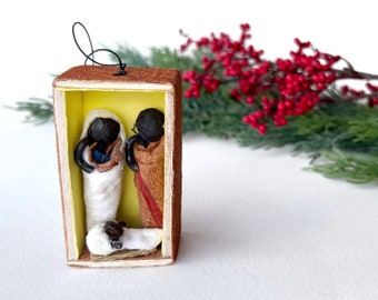 Bark Cloth Matchbox Nativity Ornament - Fair Trade Handmade in Uganda, Africa