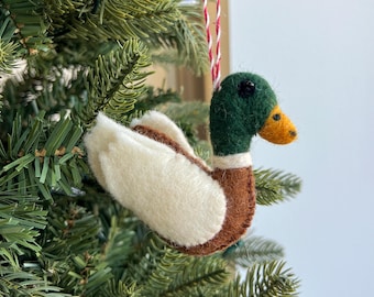 Mallard Duck Ornament - Felted Wool Fair Trade Handmade Holiday Christmas Decor from Nepal