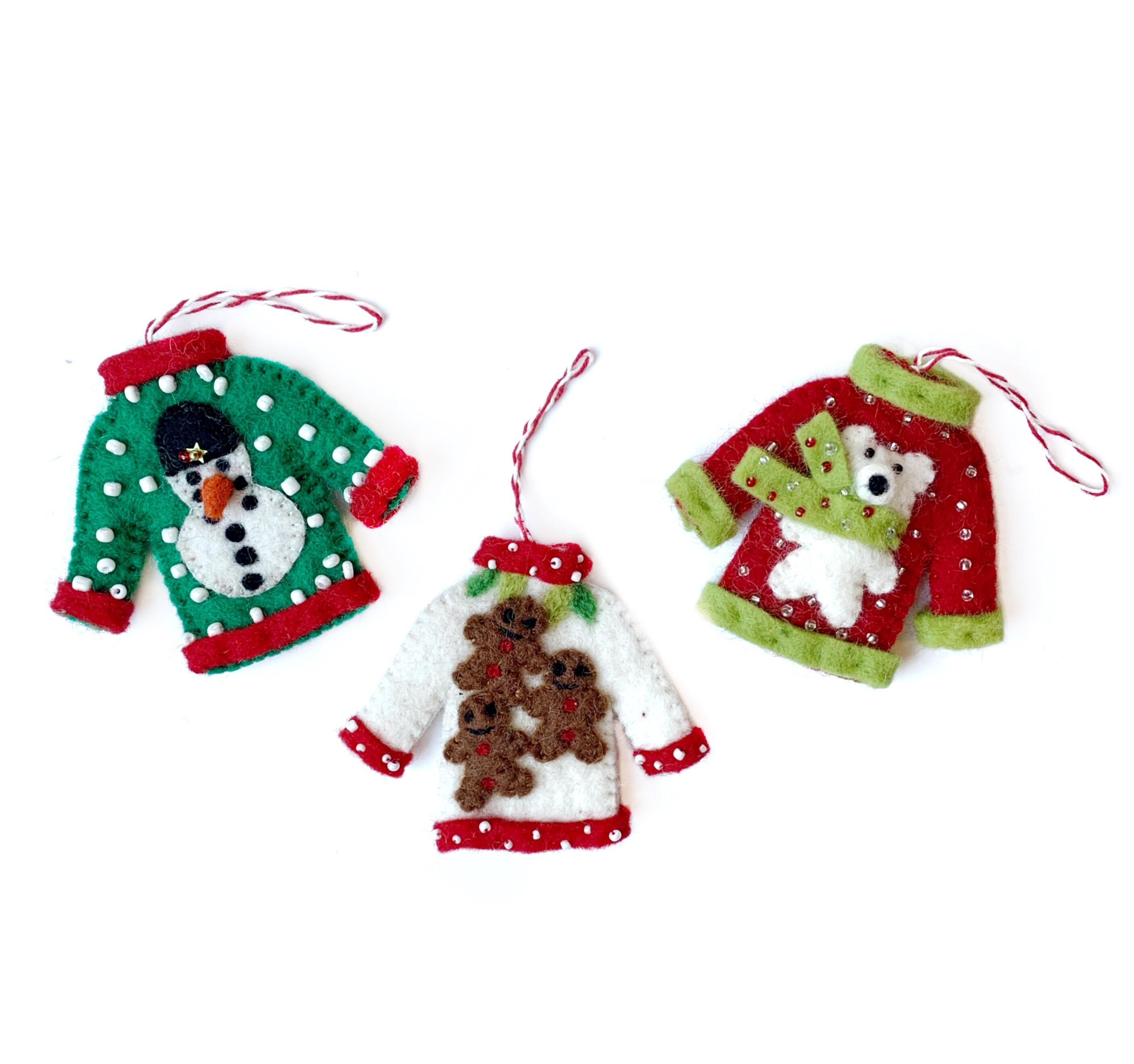 Ugly Christmas Sweater Ornament Trio Felt Wool Fair Trade Handmade Nepal Etsy Canada