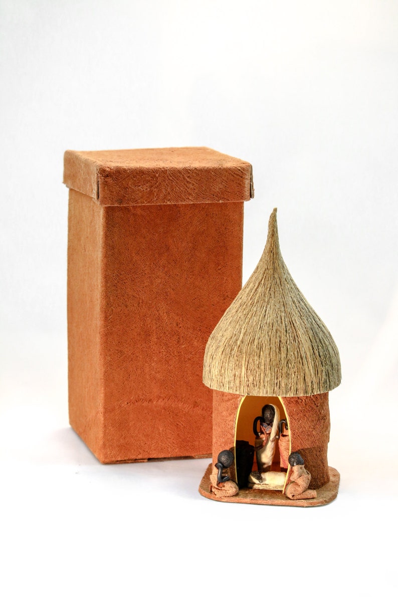 African Nativity with Bark Cloth Box Fair Trade from Uganda image 1