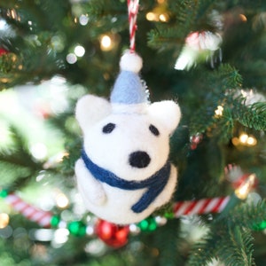 Polar Bear Ornament - Fair Trade Tufted Wool Christmas Decor Handmade in Nepal