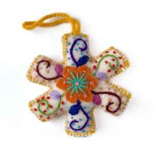 Snowflake Christmas Ornament Set, Multicolor Variety 12 Pack Embroidered Wool Fair Trade Handmade in Peru image 7