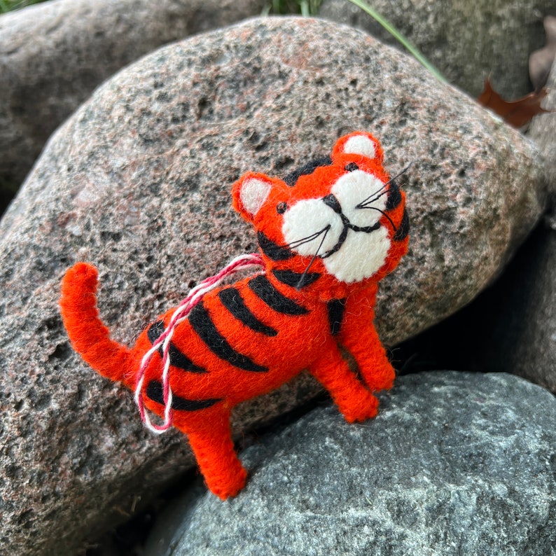 Tiger Ornament Cute Felt Wool Fair Trade Handmade Christmas Decor image 2