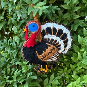 Thanksgiving Turkey, Embroidered Wool Christmas Ornament, Fair Trade Handmade in Peru