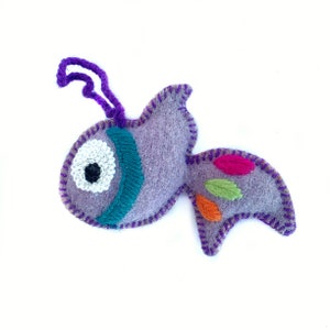 Fish Embroidered Wool Christmas Ornament, Fair Trade Handmade in Peru