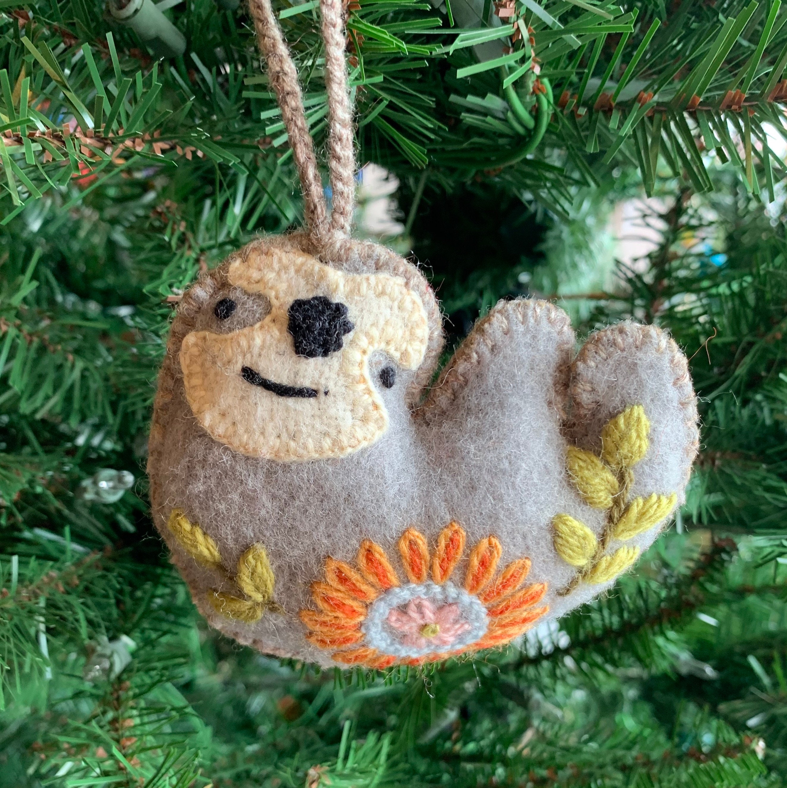 Sloth Embroidered Wool Christmas Ornament Fair Trade Handmade | Etsy