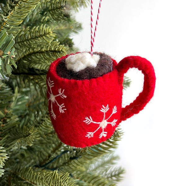 Hot Chocolate Ornament - Felt Wool Fair Trade Christmas Decor Handmade in Nepal