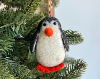 Penguin Tufted Wool Ornament Handmade Fair Trade from Nepal