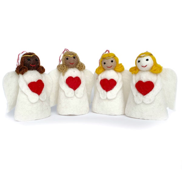 Angel Ornament - Felt Wool Christmas, Fair Trade Handmade in Nepal