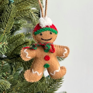 Embroidered Wool Gingerbread Man Christmas Ornament: Fair Trade Handmade Peru