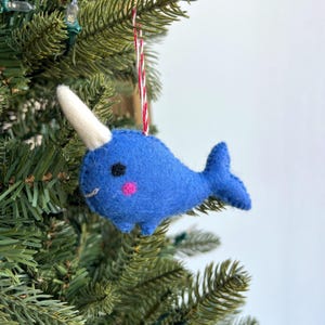 Narwhal Christmas Ornament - Felt Wool Fair Trade Holiday Decor Handmade in Nepal