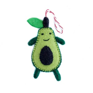 Smiling Avocado Ornament Felt Wool Fair Trade Handmade Christmas Nepal image 1