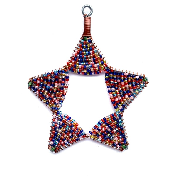 Ornement étoile en perles de verre - Décoration de Noël équitable fabriquée à la main en Ouganda, Afrique de l'Est