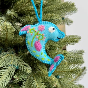 Dolphin Embroidered Wool Christmas Ornament, Fair Trade Handmade in Peru