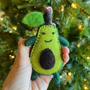 Smiling Avocado Ornament Felt Wool Fair Trade Handmade Christmas Nepal image 2