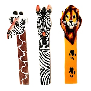 African Animal Leather Bookmark Safari Set - Fair Trade Giraffe, Lion and Zebra