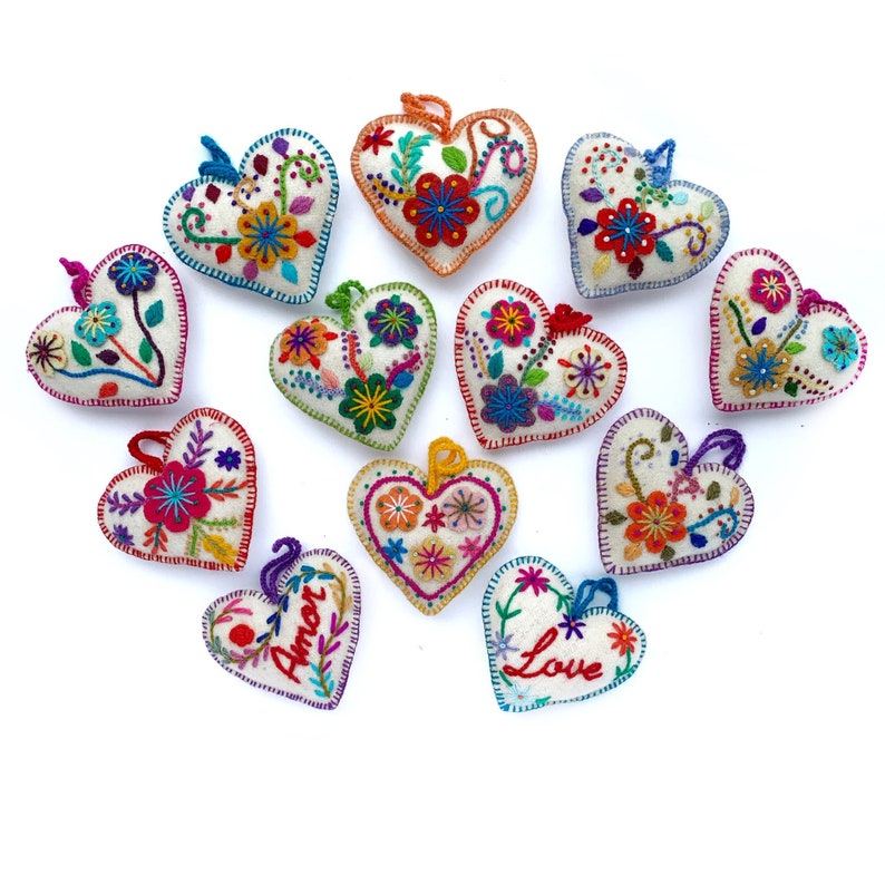 12 Pack White Embroidered Hearts Christmas Ornaments Assorted Etsy