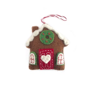 Gingerbread House Ornament, Brown - Felt Wool Fair Trade Christmas Decor Handmade in Nepal