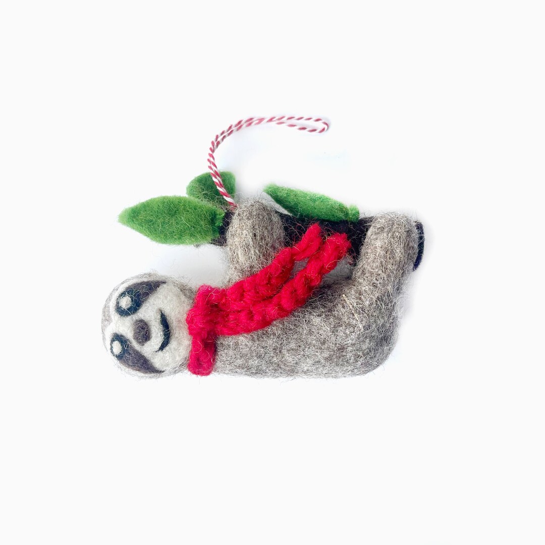 Sloth Ornament Felt Wool Fair Trade Christmas Decor Handmade in Nepal ...