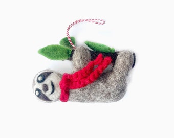 Sloth Ornament - Felt Wool Fair Trade Christmas Decor Handmade in Nepal