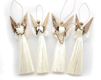 Angel Christmas Ornament Set, Natural Banana Fiber & Sisal from Kenya, East Africa