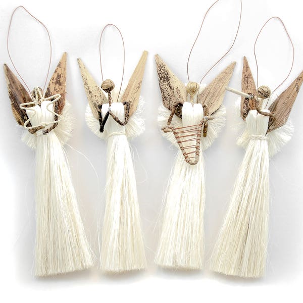 Angel Christmas Ornament Set, Natural Banana Fiber & Sisal from Kenya, East Africa