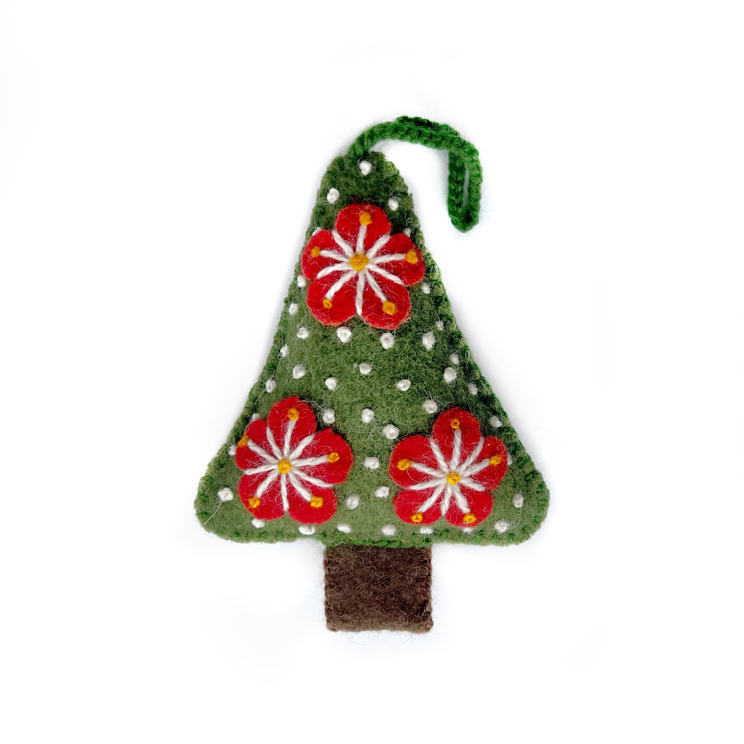 Green Christmas Tree Embroidered Wool Ornament, Fair Trade Handmade in Peru  - Etsy, image size:2529x2529