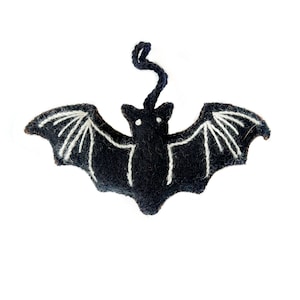 Bat Halloween Ornament - Fair Trade Embroidered Wool Holiday Decor Handmade in Peru