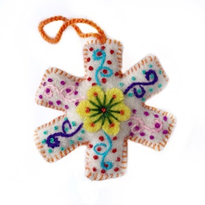 Snowflake Christmas Ornament Set, Multicolor Variety 12 Pack Embroidered Wool Fair Trade Handmade in Peru image 6