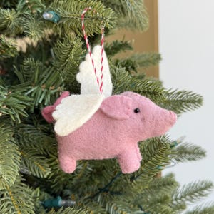 Flying Pig Ornament - Felt Wool Fair Trade Handmade Christmas Nepal