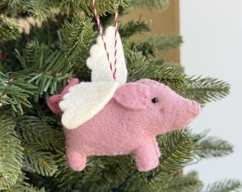 Flying Pig Ornament - Felt Wool Fair Trade Handmade Christmas Nepal