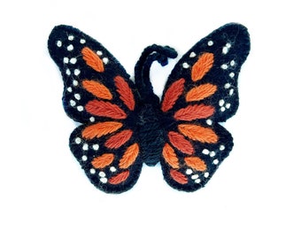 Monarch Butterfly Ornament - Fair Trade Embroidered Wool Christmas Decor Handmade in Peru