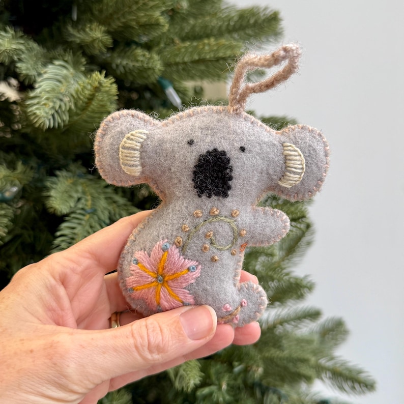 Koala Embroidered Wool Christmas Ornament - Thumbnail 3
