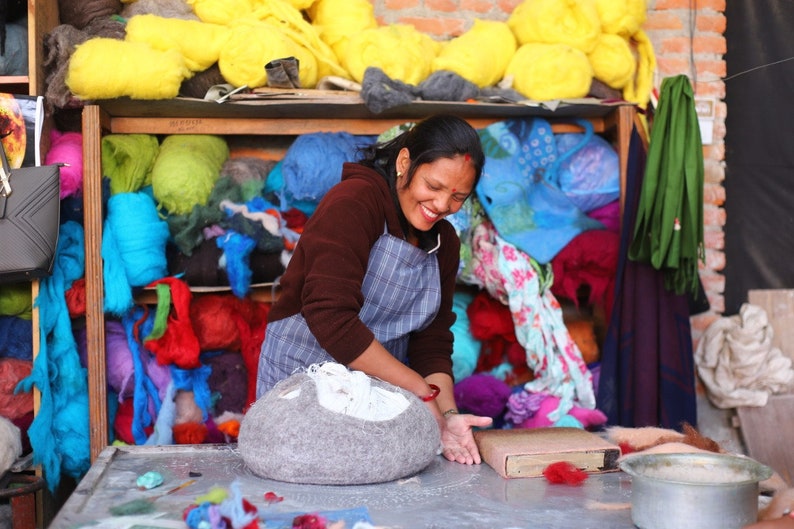 Fox Christmas Ornament Fair Trade Tufted Wool Decor Handmade in Nepal image 4
