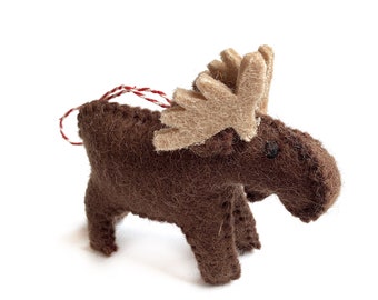 Moose Christmas Ornament - Felt Wool Fair Trade Handmade in Nepal