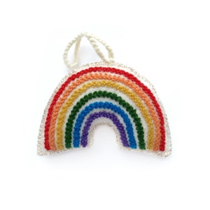 Rainbow Ornament, Bright Embroidered Wool Christmas Decor Handmade in Peru