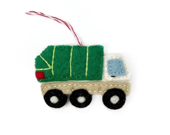 Garbage Truck Ornament - Felt Wool Fair Trade Christmas Decor Handmade in Nepal