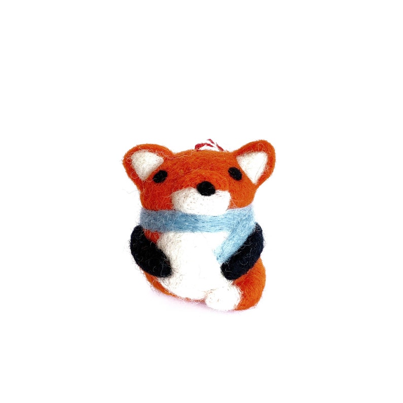 Fox Christmas Ornament Fair Trade Tufted Wool Decor Handmade in Nepal image 2