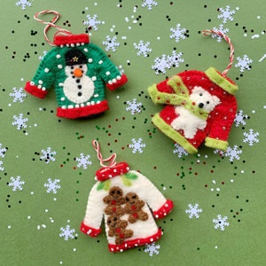 Ugly Christmas Sweater Ornament Trio Felt Wool Fair Trade Handmade ...