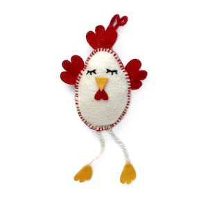 Chicken Egg Easter Ornament, Embroidered Wool Ornament, Fair Trade Handmade in Peru